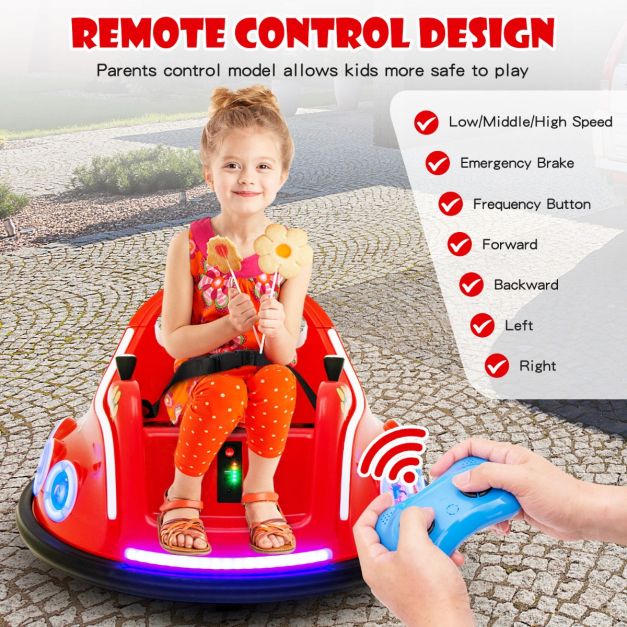 Coast Bumperauto - 360 Graden Draaibaar - 12V - Incl. Muziek & Licht - 73x73x43cm - Rood