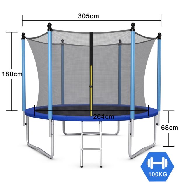 Coast Ø 305 cm Trampoline Leisure Trampoline met veiligheidsnetwerk zwart + blauw