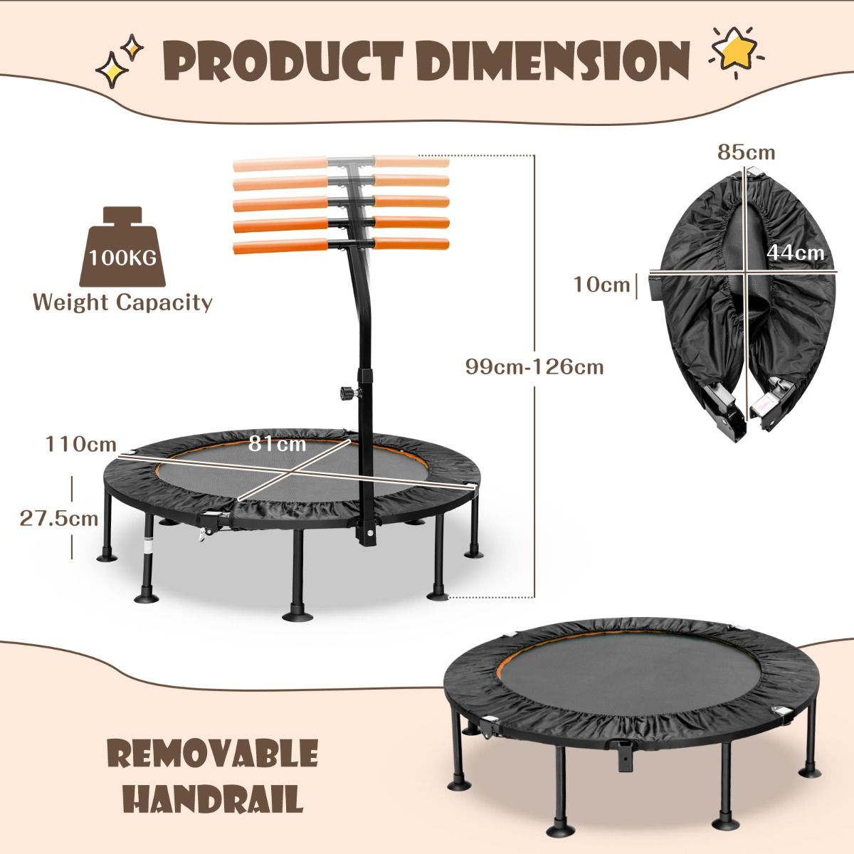 Coast Mini Trampoline met Verstelbare Handvat - Tot 100kg - Ø117cm
