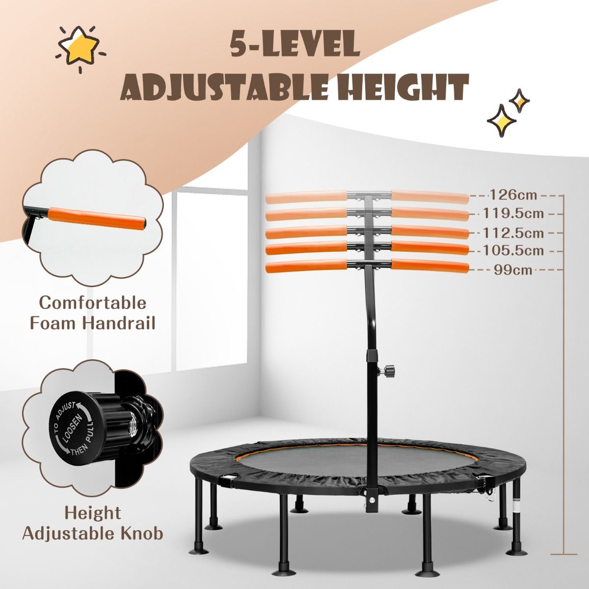 Coast Mini Trampoline met Verstelbare Handvat - Tot 100kg - Ø117cm
