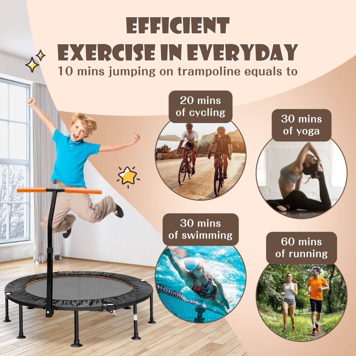 Coast Mini Trampoline met Verstelbare Handvat - Tot 100kg - Ø117cm