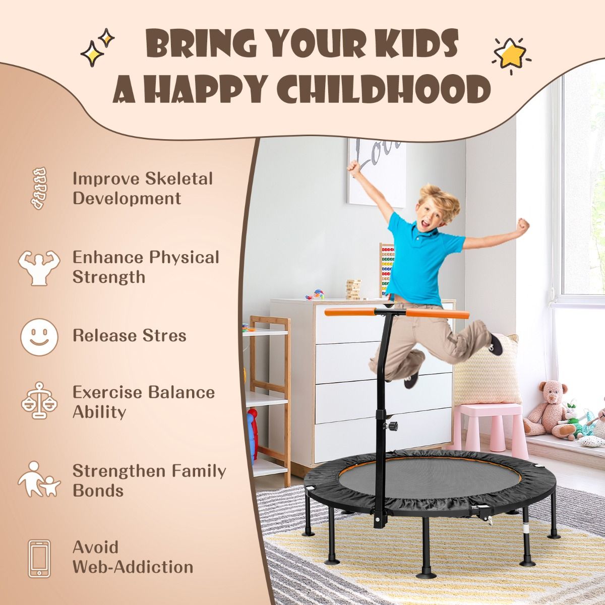 Coast Mini Trampoline met Verstelbare Handvat - Tot 100kg - Ø117cm