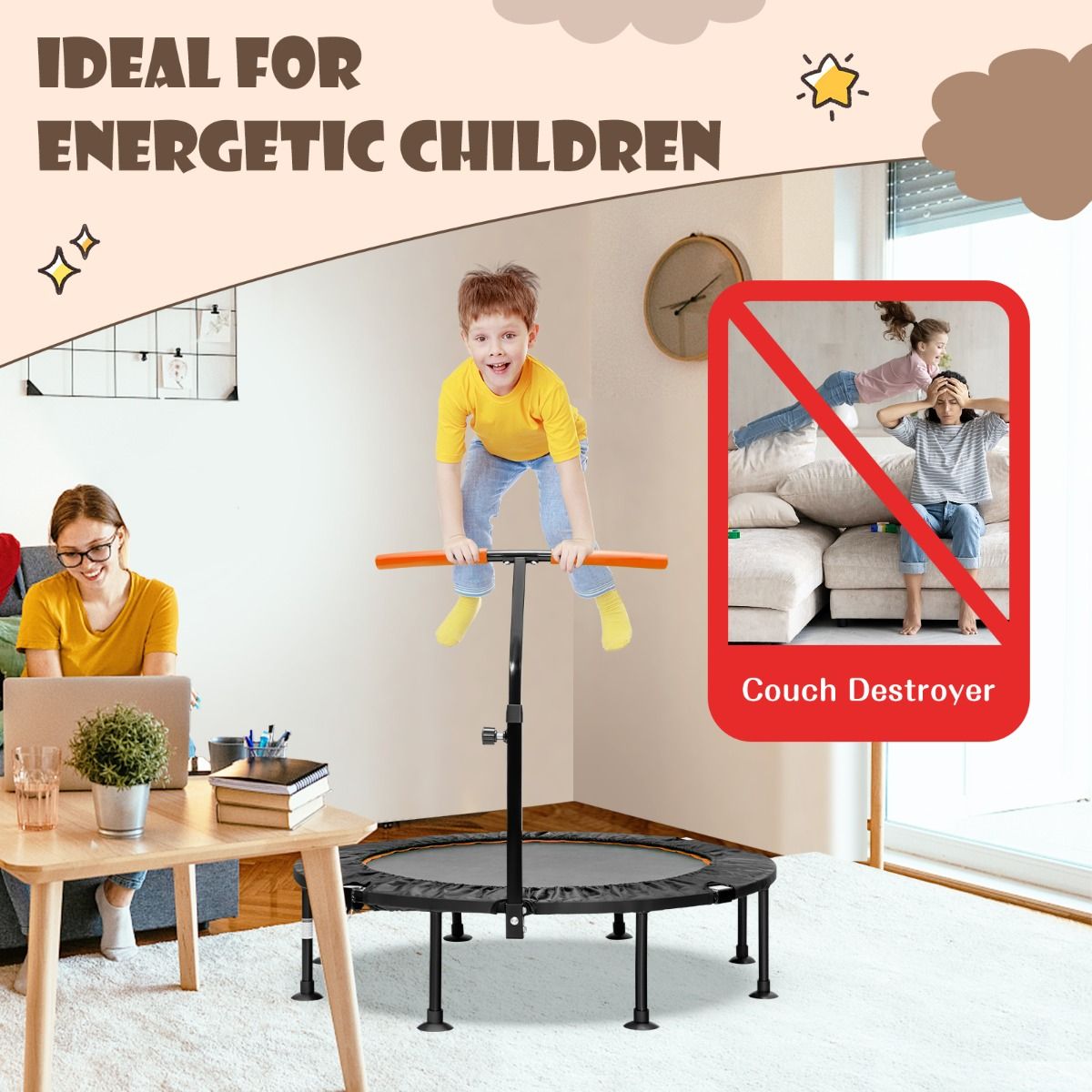 Coast Mini Trampoline met Verstelbare Handvat - Tot 100kg - Ø117cm