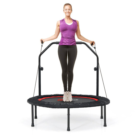 Coast Fitness Trampoline Ø101 cm Rood - Opvouwbare Mini Trampoline met Verstelbare Handgreep & 2 Weerstandsbanden - Belastbaar tot 150 kg