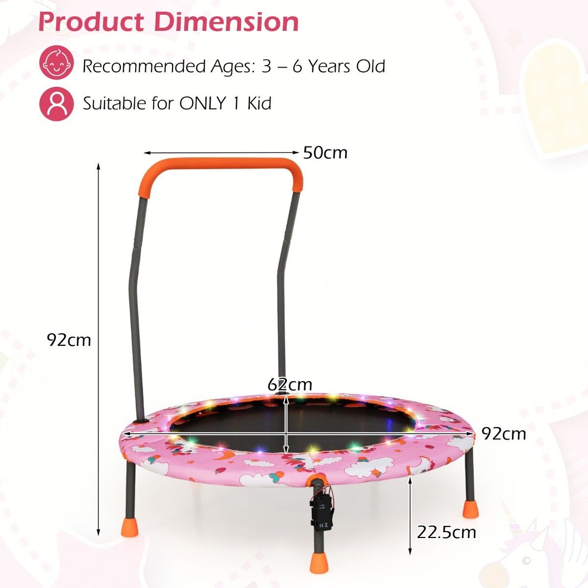 Coast 92 cm kindertrampoline mini -trampoline voor kinderen met LED -verlichting veelkleurig