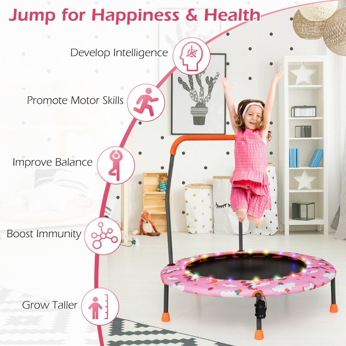 Coast 92 cm kindertrampoline mini -trampoline voor kinderen met LED -verlichting veelkleurig