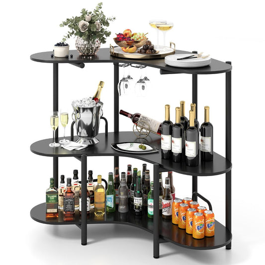 Coast Bartafel Keukentafel - 3 Niveaus, Glazenhouder, Max. 90 kg - 120 x 66 x 102 cm - Houtvezelplaat/Metaal - Zwart