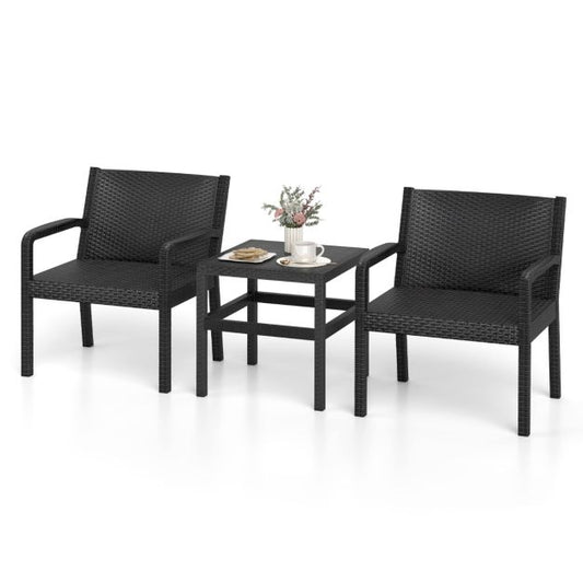 Coast Balkonset Zwart – 3-Delige Rattan Look Tuinmeubelset met 2 Stoelen en Tafel – Tafel 50 x 50 x 52,5 cm
