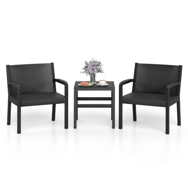 Coast Balkonset Zwart – 3-Delige Rattan Look Tuinmeubelset met 2 Stoelen en Tafel – Tafel 50 x 50 x 52,5 cm
