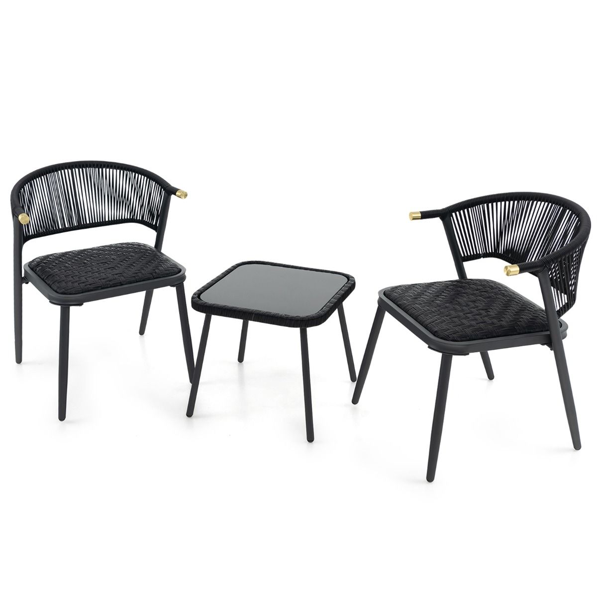 Coast 3-Delige Rotan Loungeset Gemêleerd Bruin - 2 Terrasstoelen met Sneldrogend Schuim en Salontafel van Gehard Glas - 57 x 58 x 76 cm
