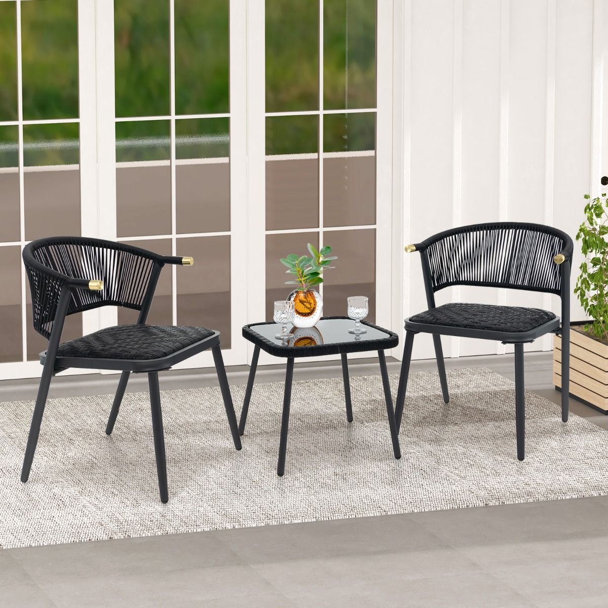 Coast 3-Delige Rotan Loungeset Gemêleerd Bruin - 2 Terrasstoelen met Sneldrogend Schuim en Salontafel van Gehard Glas - 57 x 58 x 76 cm