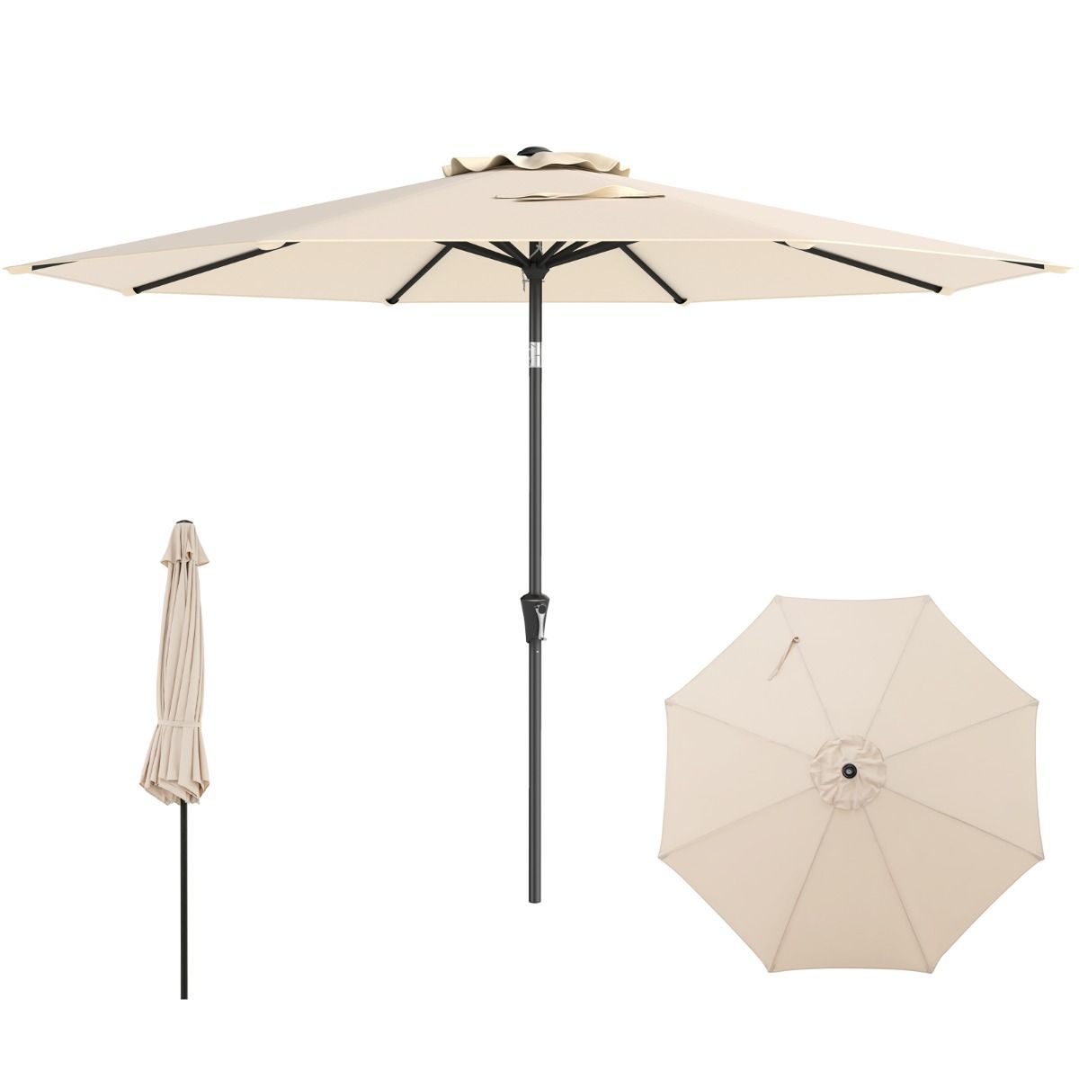 Coast Terrasparasol 303 cm Beige – Kantelbare Parasol met Zwengel, 8 Baleinen & Dubbel Dak voor Tuin, Terras of Zwembad