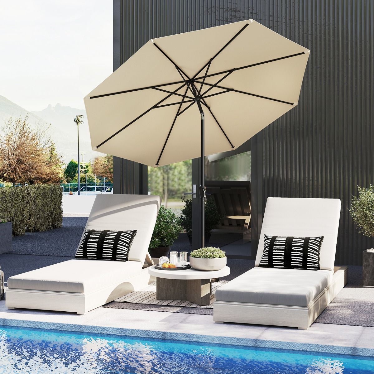 Coast Terrasparasol 303 cm Beige – Kantelbare Parasol met Zwengel, 8 Baleinen & Dubbel Dak voor Tuin, Terras of Zwembad