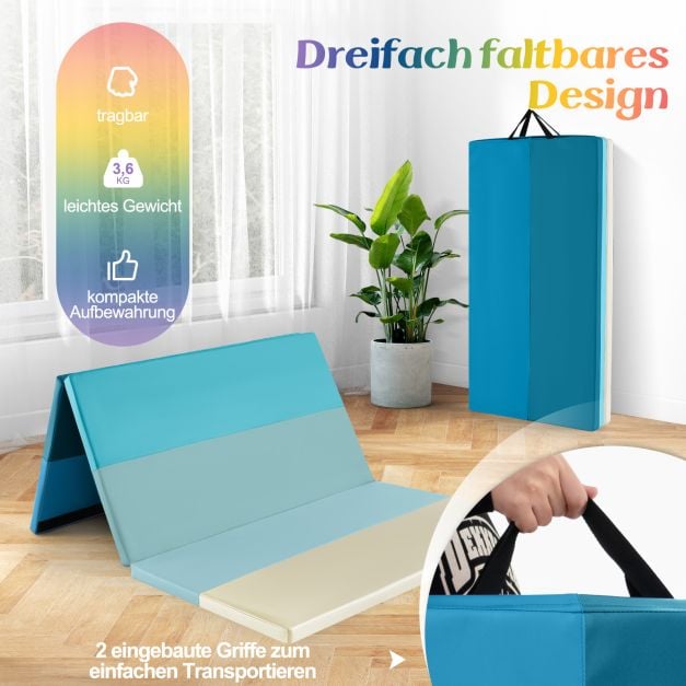 Coast Gymnastiekmat Blauw – Opvouwbare 3-Delige Trainingsmat met Draaghandgrepen – 180 x 120 x 4 cm