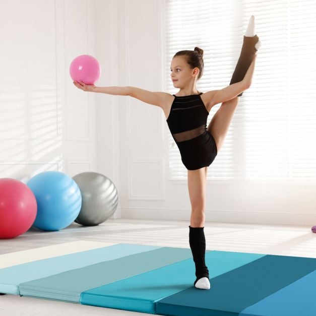 Coast Gymnastiekmat Blauw – Opvouwbare 3-Delige Trainingsmat met Draaghandgrepen – 180 x 120 x 4 cm