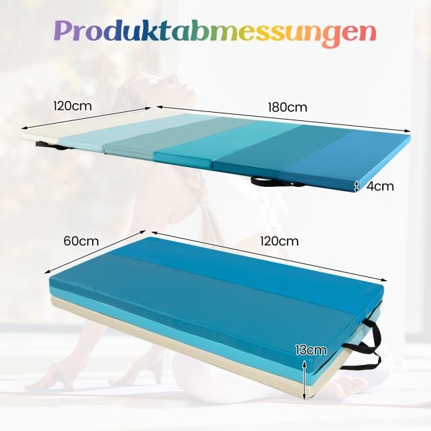 Coast Gymnastiekmat Blauw – Opvouwbare 3-Delige Trainingsmat met Draaghandgrepen – 180 x 120 x 4 cm