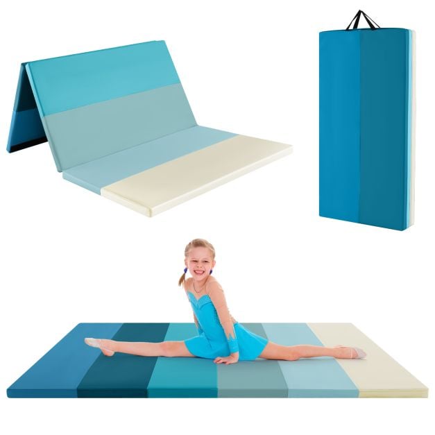 Coast Gymnastiekmat Blauw – Opvouwbare 3-Delige Trainingsmat met Draaghandgrepen – 180 x 120 x 4 cm