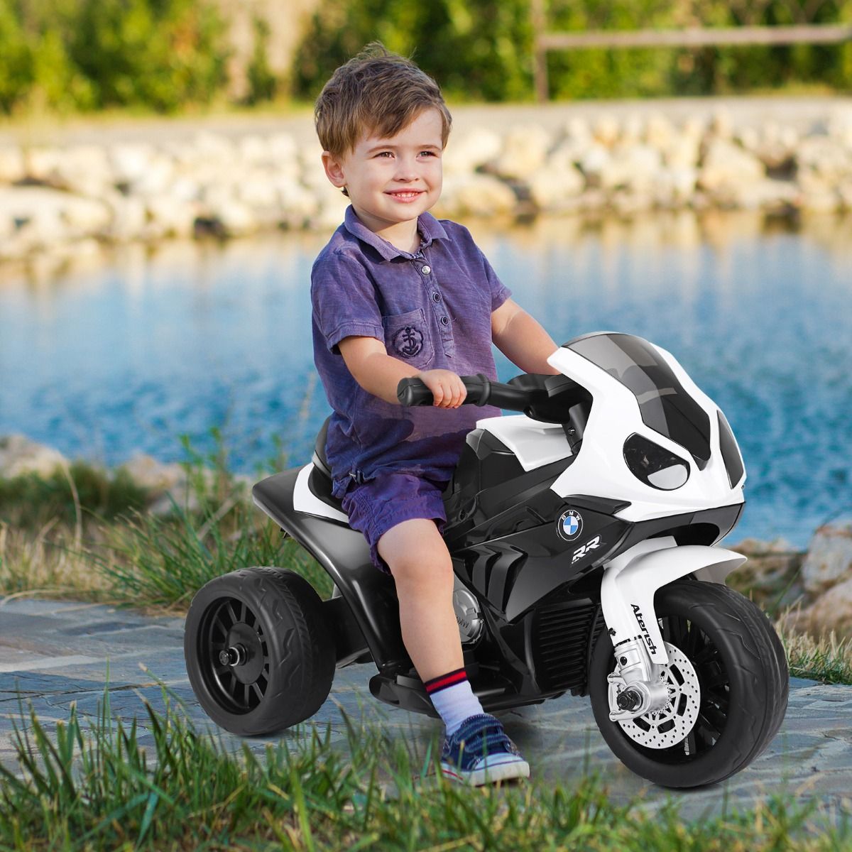Coast Elektrische Kindermotor 3-wiel - 6V, Oplaadbaar, Max. 20 kg - 66 x 37 x 44,5 cm - PP/Ijzer - Zwart/Wit