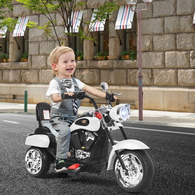 Coast Elektrische Motorfiets voor Kinderen – Chopper Stijl – Met Muziek – 91 x 48 x 64 cm – Wit/Zwart