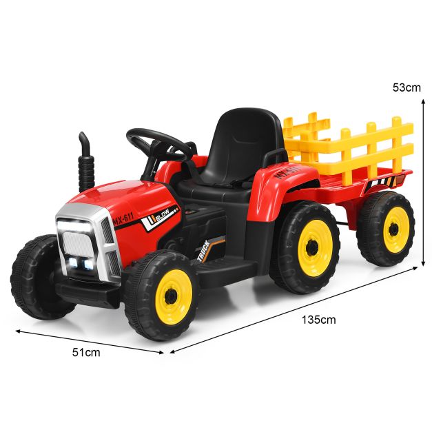 Coast Kindertractor - LED - 3 Versnellingen - Incl. Aanhanger - 135 x 51 x 53 cm - Rood