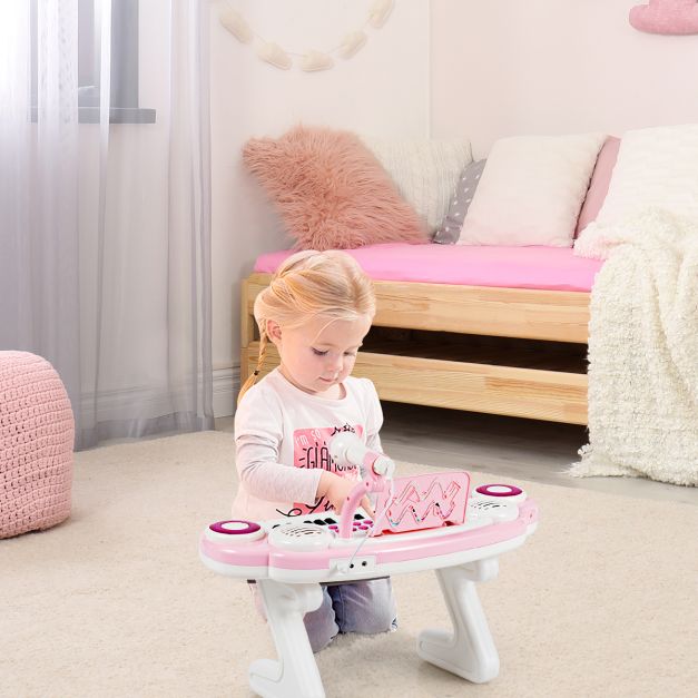 37-Toetsen Elektrisch Keyboard voor Kinderen – Speelgoedpiano met Microfoon, Ritmeverlichting en Afneembare Voetjes – Roze