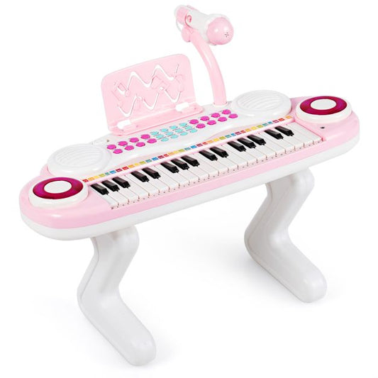 37-Toetsen Elektrisch Keyboard voor Kinderen – Speelgoedpiano met Microfoon, Ritmeverlichting en Afneembare Voetjes – Roze