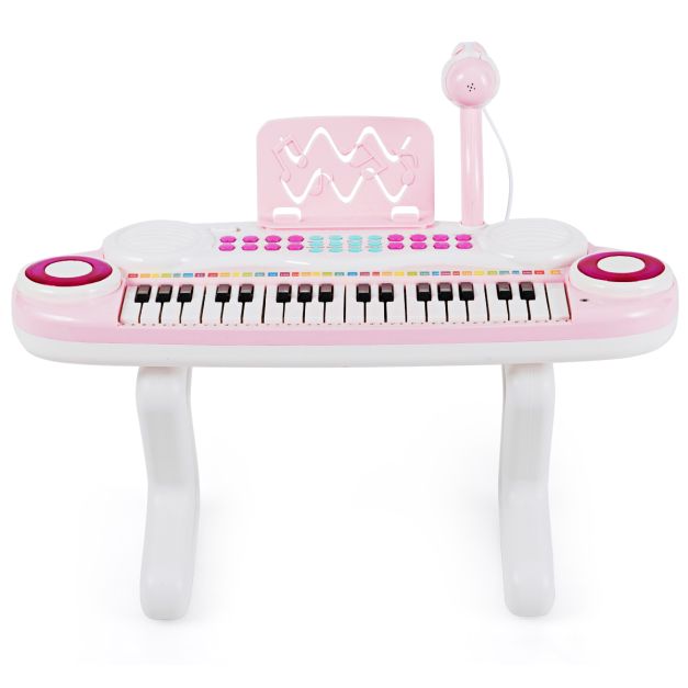 37-Toetsen Elektrisch Keyboard voor Kinderen – Speelgoedpiano met Microfoon, Ritmeverlichting en Afneembare Voetjes – Roze