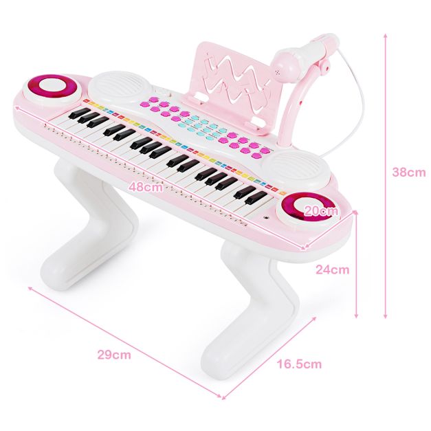 37-Toetsen Elektrisch Keyboard voor Kinderen – Speelgoedpiano met Microfoon, Ritmeverlichting en Afneembare Voetjes – Roze