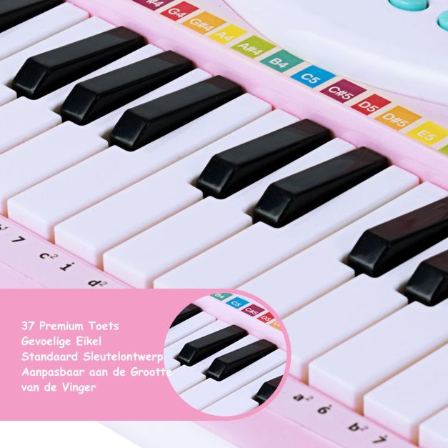 37-Toetsen Elektrisch Keyboard voor Kinderen – Speelgoedpiano met Microfoon, Ritmeverlichting en Afneembare Voetjes – Roze