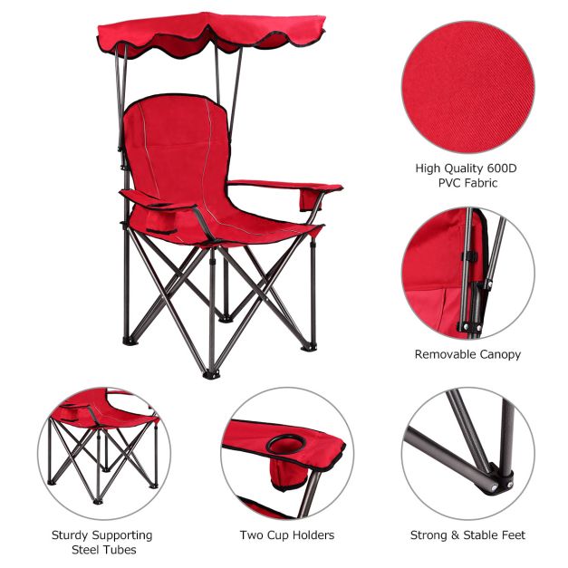 Coast opvouwbare visstoel met drankeigenaar voor Terrace Beach Camping 96,5 x 67,5 x 130 cm rood