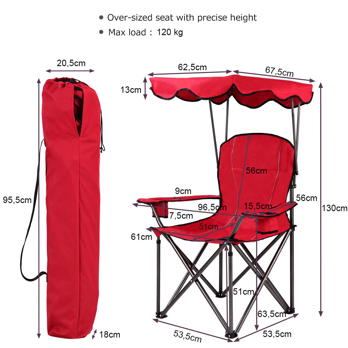 Coast Visstoel - Camping Stoel - Met Bekerhouder - Opvouwbaar - Rood