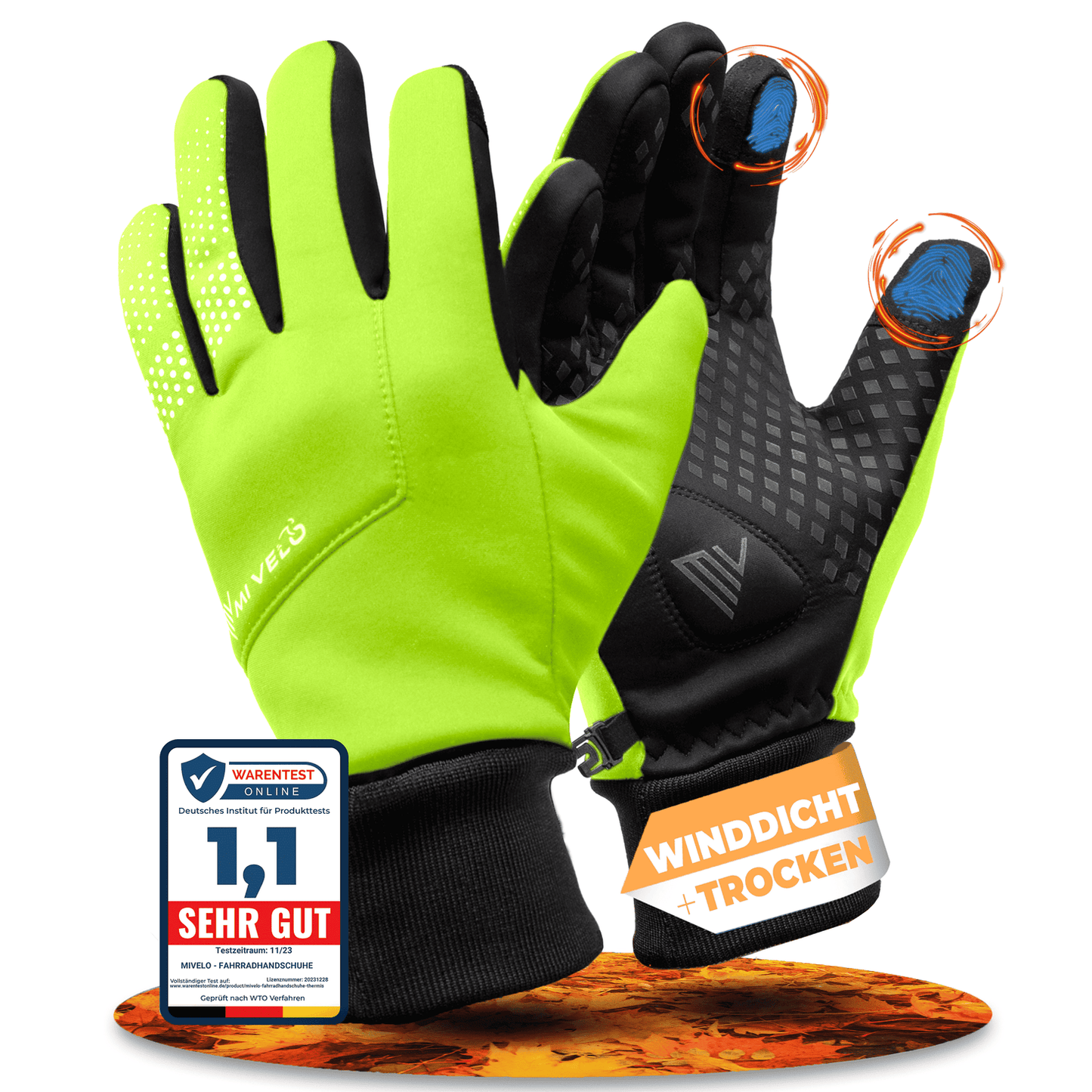 Fietshandschoenen – Overgangshandschoenen – Water- & Winddicht – Touchscreen – Extra Grip – Unisex – Geel – Maat XXL
