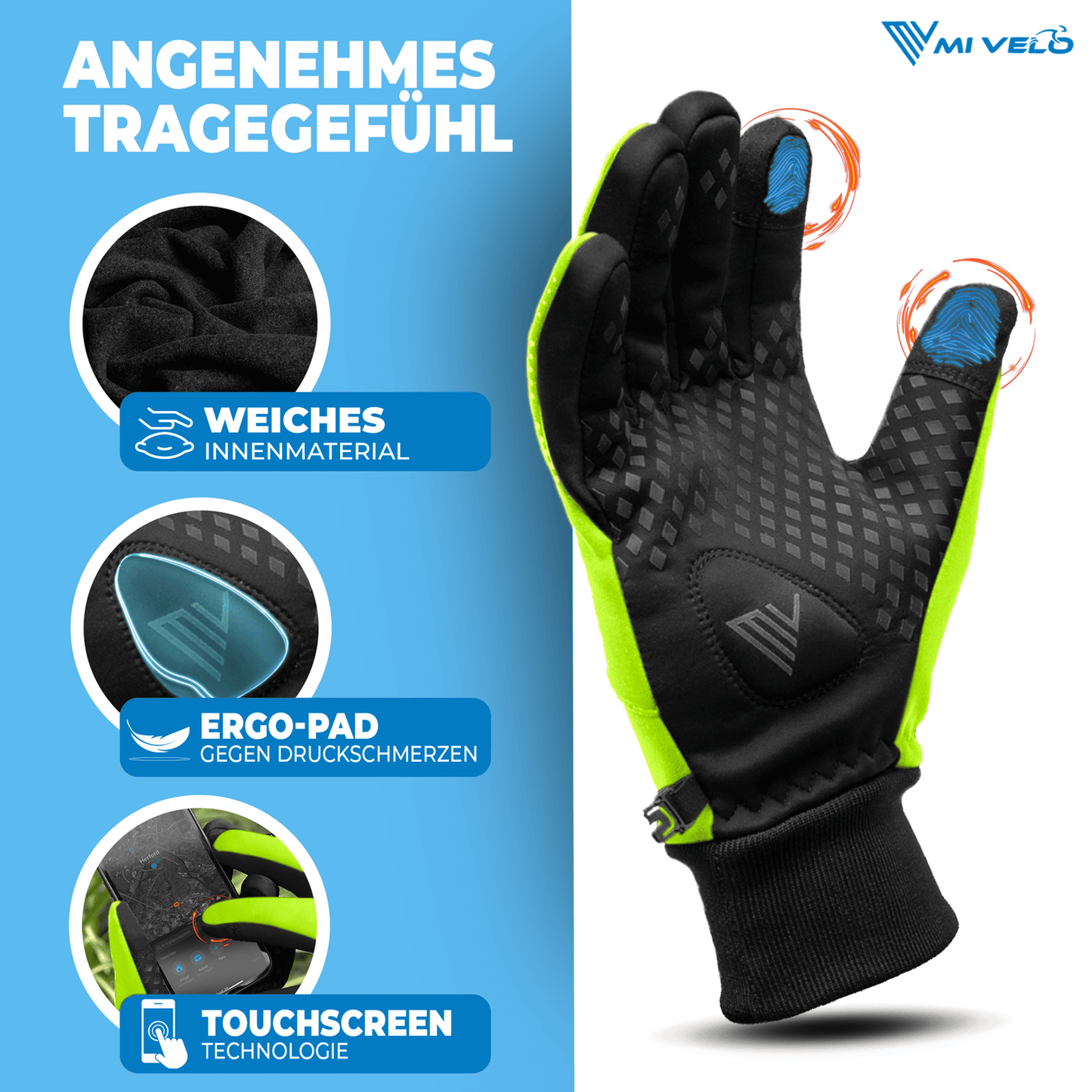 Fietshandschoenen – Overgangshandschoenen – Water- & Winddicht – Touchscreen – Extra Grip – Unisex – Geel – Maat XXL