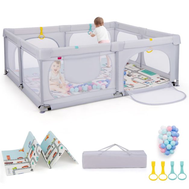 Coast Babybox - Opvouwbare Speelmat & Trekringen - 189 x 158 x 68cm - Incl. 50 Speelballen