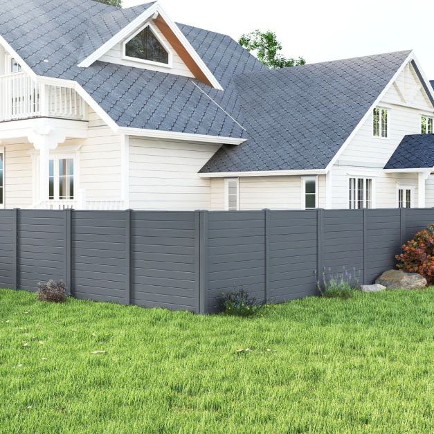 Coast Tuinscherm Set van 2 Panelen 123 × 123 cm – Grijs – Privacy Scherm met Grondpennen voor Airco, Kliko en Tuin