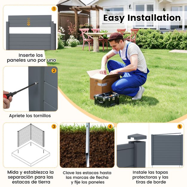 Coast Tuinscherm Set van 2 Panelen 123 × 123 cm – Grijs – Privacy Scherm met Grondpennen voor Airco, Kliko en Tuin