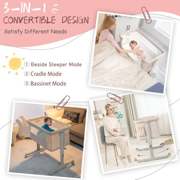 Coast 3-in-1 Baby Wiegje - Co-sleeper - Verstelbare Hoogte - Beige