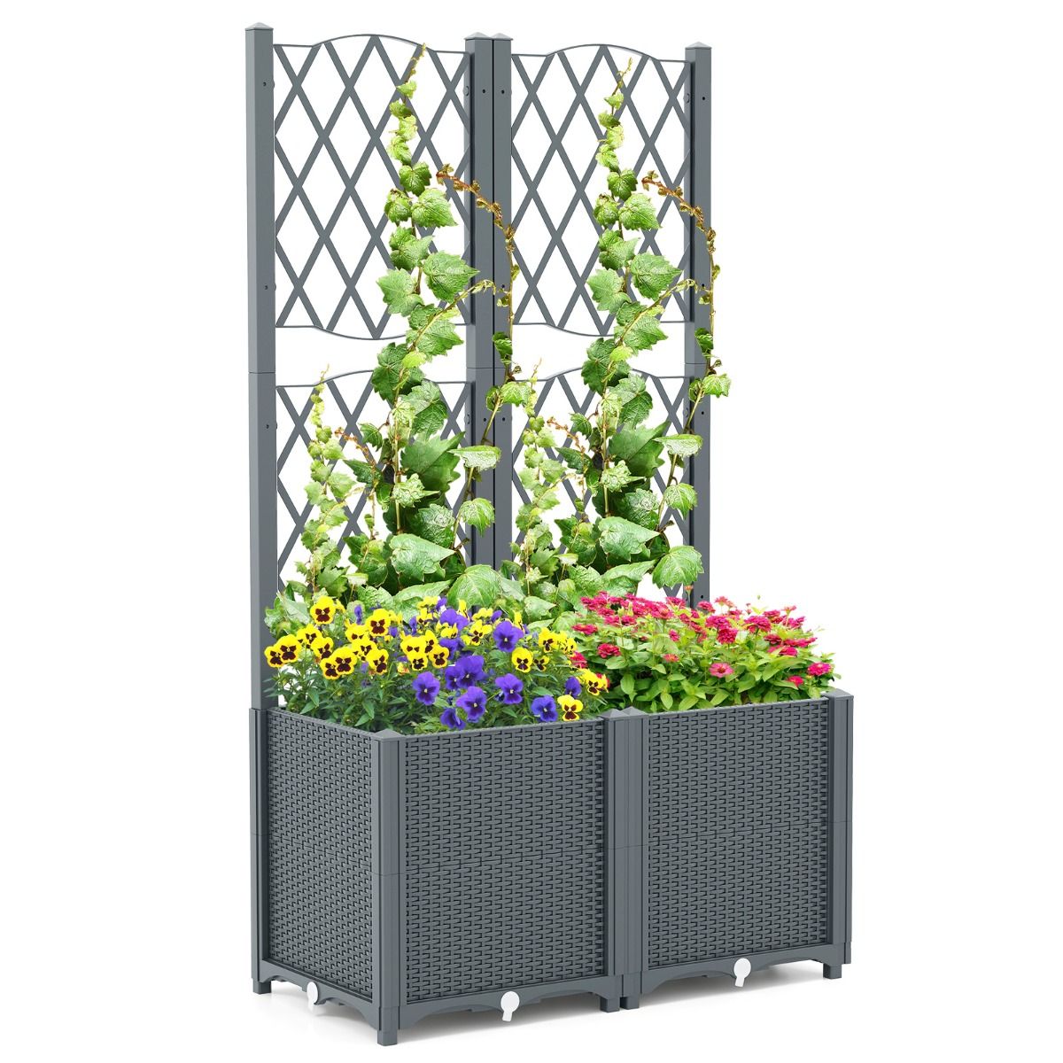Coast Verhoogde tuinbak met schutting 80 x 40 x 140 cm - grijs, inclusief zelfbewateringssysteem voor optimale klimplantengroei