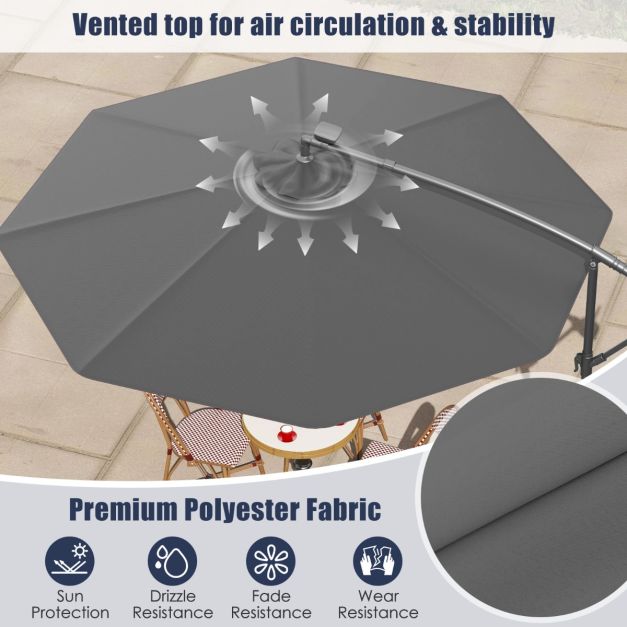 Coast Grote Verplaatsbare Hangparasol - 300x300x250 cm - 40 LED Lampen & Zonnepaneel – Grijs