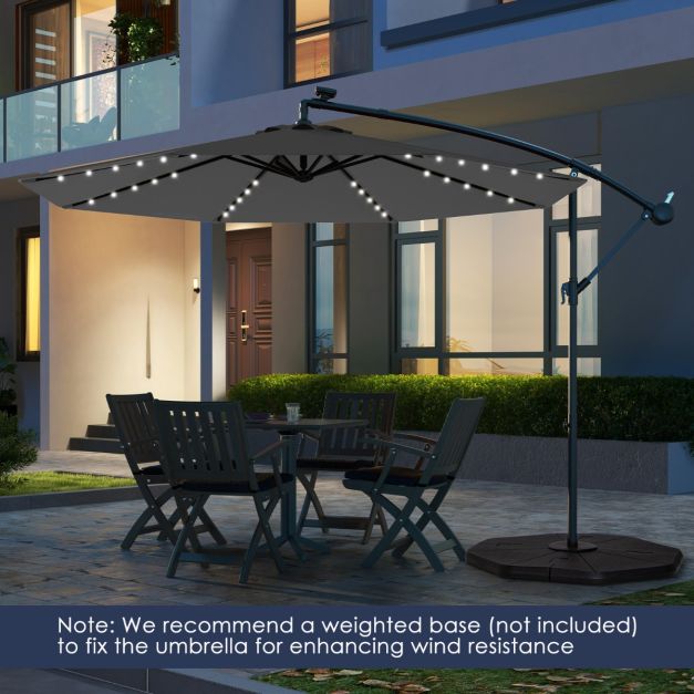 Coast Grote Verplaatsbare Hangparasol - 300x300x250 cm - 40 LED Lampen & Zonnepaneel – Grijs