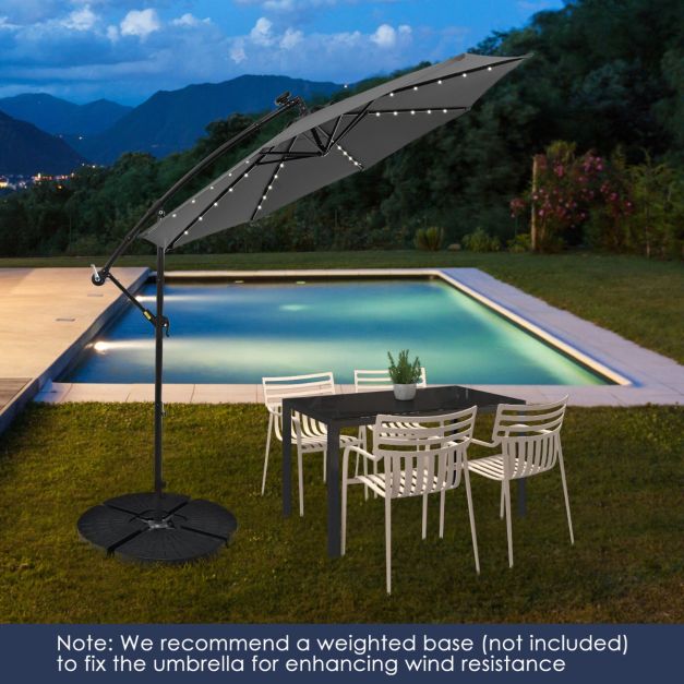 Coast Grote Verplaatsbare Hangparasol - 300x300x250 cm - 40 LED Lampen & Zonnepaneel – Grijs