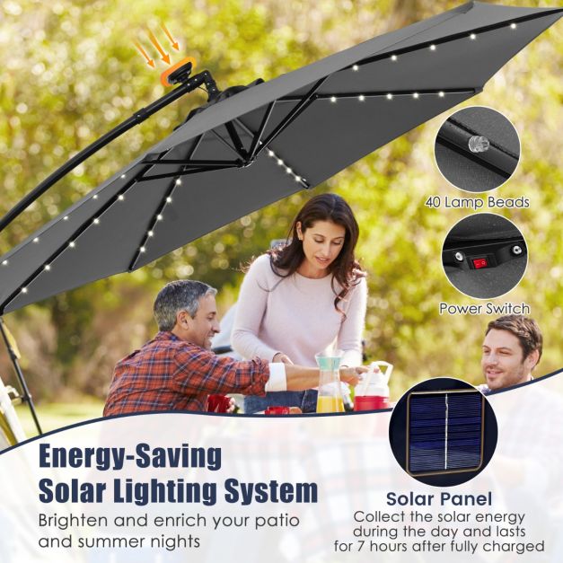 Coast Grote Verplaatsbare Hangparasol - 300x300x250 cm - 40 LED Lampen & Zonnepaneel – Grijs