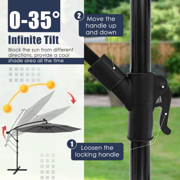 Coast Grote Verplaatsbare Hangparasol - 300x300x250 cm - 40 LED Lampen & Zonnepaneel – Grijs
