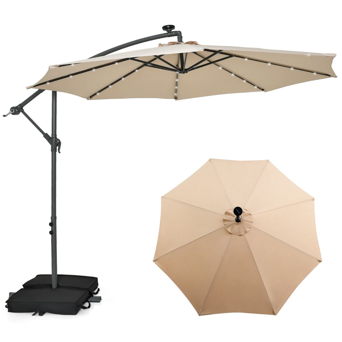 Coast Zweefparasol – Met LED Verlichting – Ø300 x 250 cm – Beige