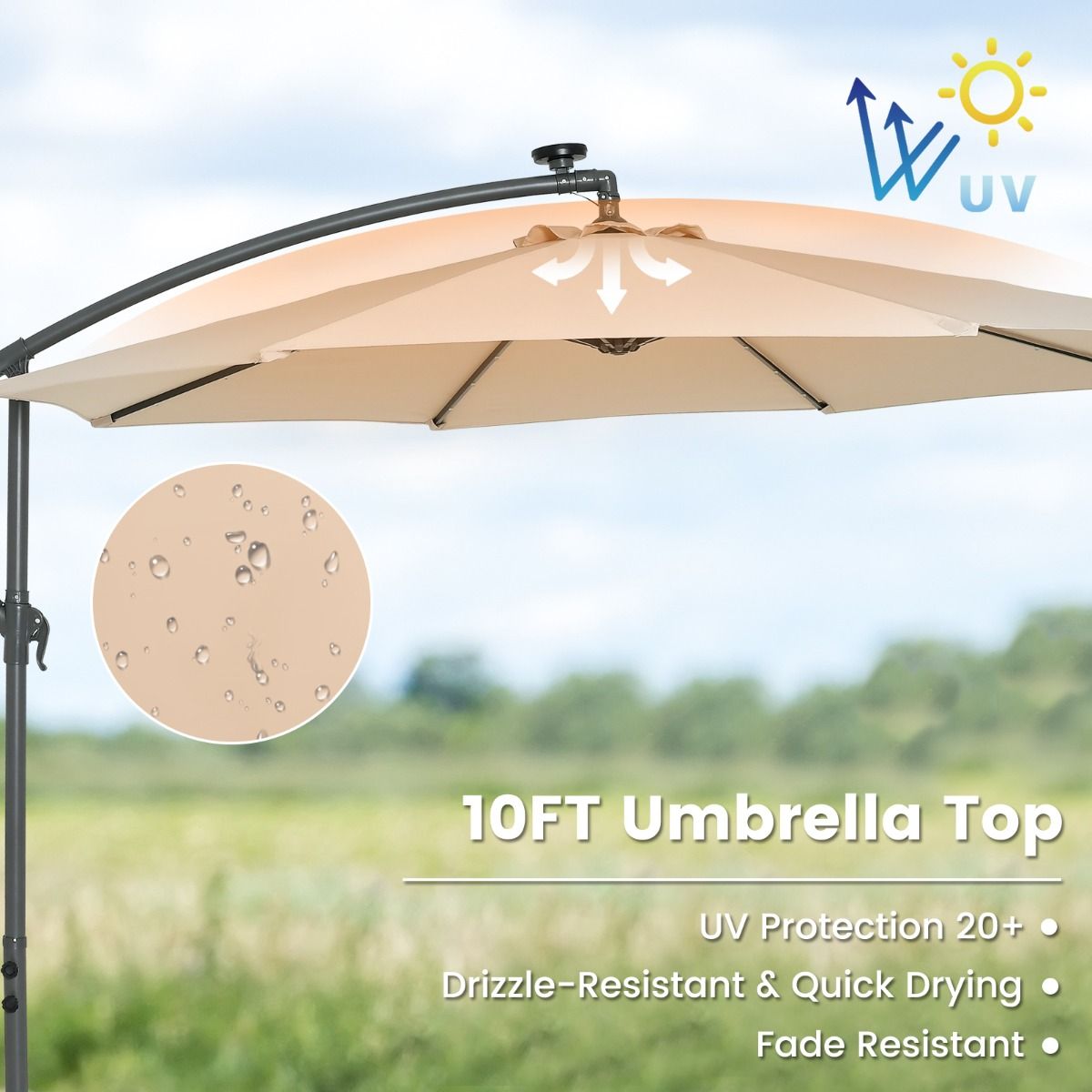 Coast Zweefparasol – Met LED Verlichting – Ø300 x 250 cm – Beige