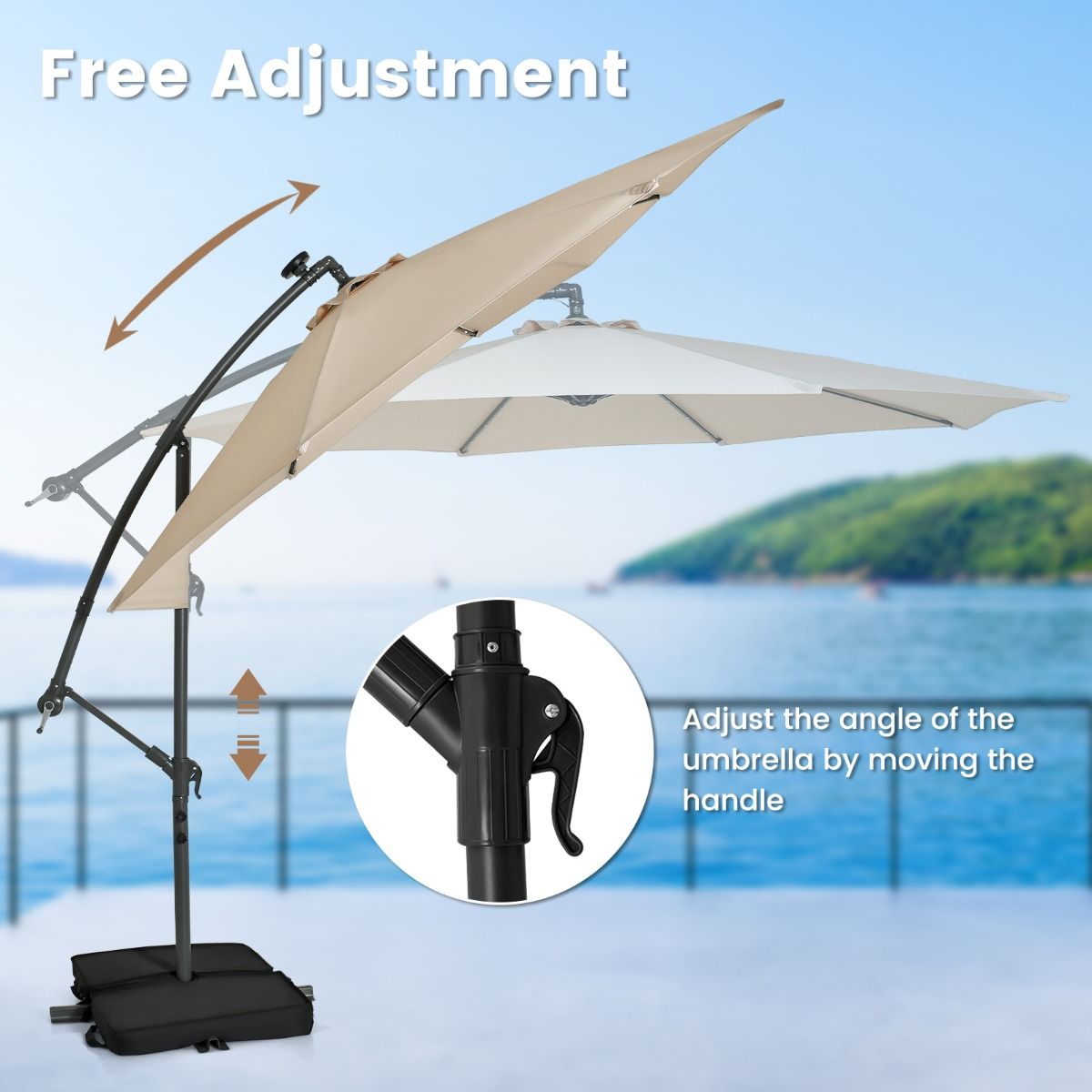 Coast Zweefparasol – Met LED Verlichting – Ø300 x 250 cm – Beige