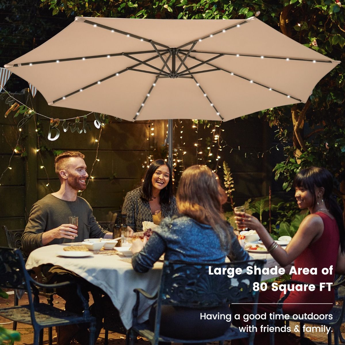 Coast Zweefparasol – Met LED Verlichting – Ø300 x 250 cm – Beige