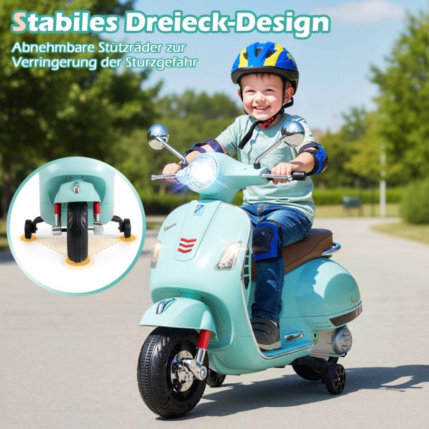 Coast Elektrische Kindermotor Groen – Vespa-Stijl Scooter met LED-Verlichting en Claxon – 75 x 46 x 101 cm