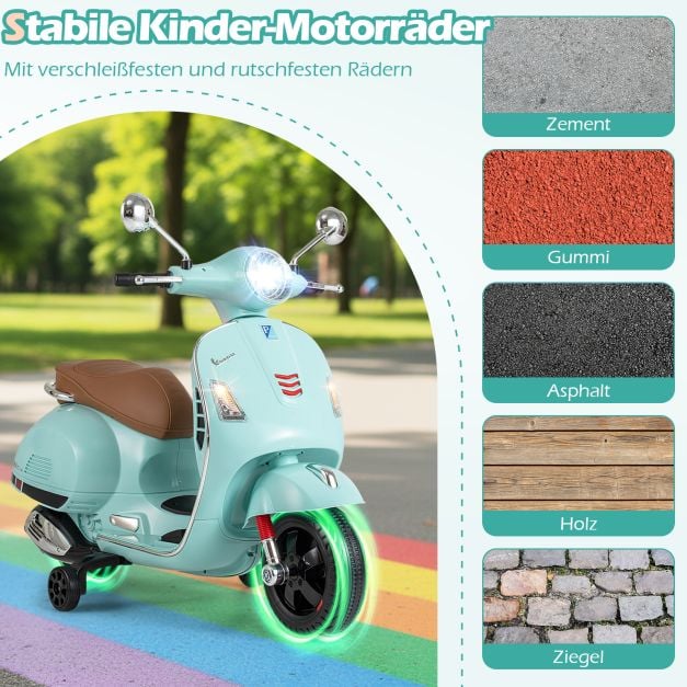 Coast Elektrische Kindermotor Groen – Vespa-Stijl Scooter met LED-Verlichting en Claxon – 75 x 46 x 101 cm