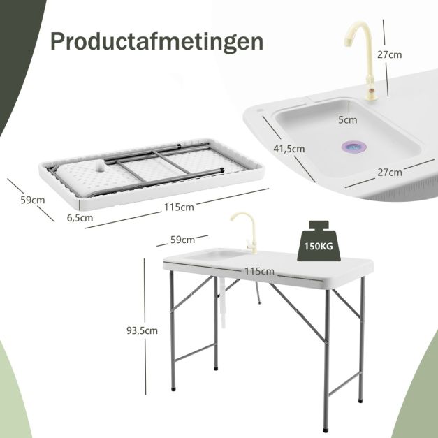Coast visreinigingstafel, meer draagbare visfilet en jachtstation met gootsteen tap afvoerslang